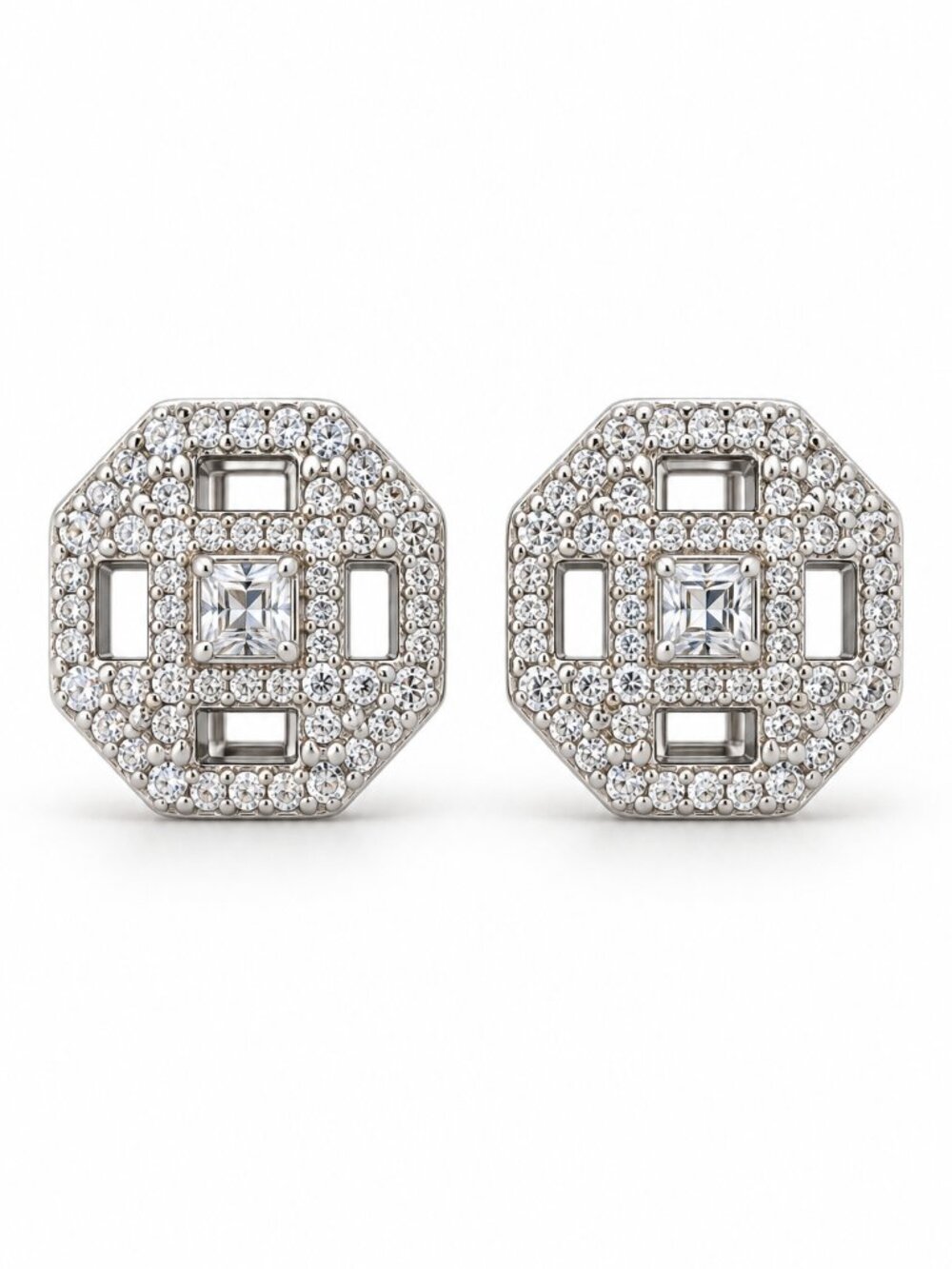 Amélie Silver Geometric Crystal Stainless Steel Stud Earrings